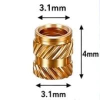 M2.5 Isı ile Gömülebilir Pirinç İnsert Somun (Dış Çap: 3,1 mm, Boy: 4 mm)