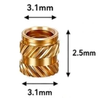 M2.5 Isı ile Gömülebilir Pirinç İnsert Somun (Dış Çap: 3,1 mm, Boy: 2,5 mm)