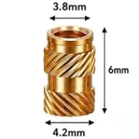 M3 Isı ile Gömülebilir Pirinç İnsert Somun (Dış Çap: 3,8/4,2 mm, Boy: 6 mm)